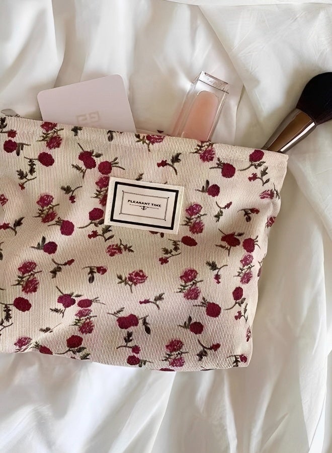 حقائب مستحضرات التجميل للنساء حقيبة منظمة للمكياج أثناء السفر حقيبة تخزين متعددة الوظائف لحمامات السباحة حقيبة يد محمولة بسحاب هدية مثالية للعطلات ألوان وردي وردي كريمي - Image 5